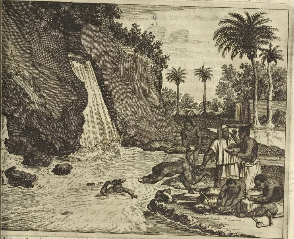 An illustration from Naukeurige beschrijvinge der Afrikaensche gewesten van Egypten, Barbaryen, Libyen, Biledulgerid, Negroslant, Guinea, Ethiopiën, Abyssinie ... : getrokken uit verscheyde hedendaegse lantbeschrijvers en geschriften van bereisde ondersoekers dier landen, 1668, leaf 648