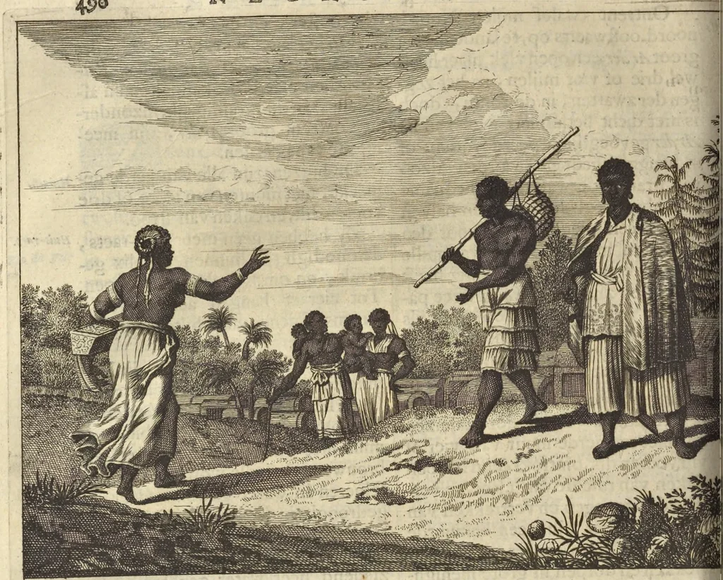 An illustration from Naukeurige beschrijvinge der Afrikaensche gewesten van Egypten, Barbaryen, Libyen, Biledulgerid, Negroslant, Guinea, Ethiopiën, Abyssinie ... : getrokken uit verscheyde hedendaegse lantbeschrijvers en geschriften van bereisde ondersoekers dier landen, 1668, leaf 671