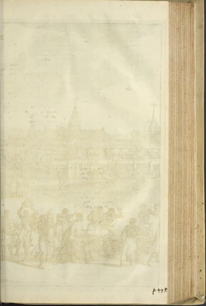 An illustration from Naukeurige beschrijvinge der Afrikaensche gewesten van Egypten, Barbaryen, Libyen, Biledulgerid, Negroslant, Guinea, Ethiopiën, Abyssinie ... : getrokken uit verscheyde hedendaegse lantbeschrijvers en geschriften van bereisde ondersoekers dier landen, 1668, leaf 676