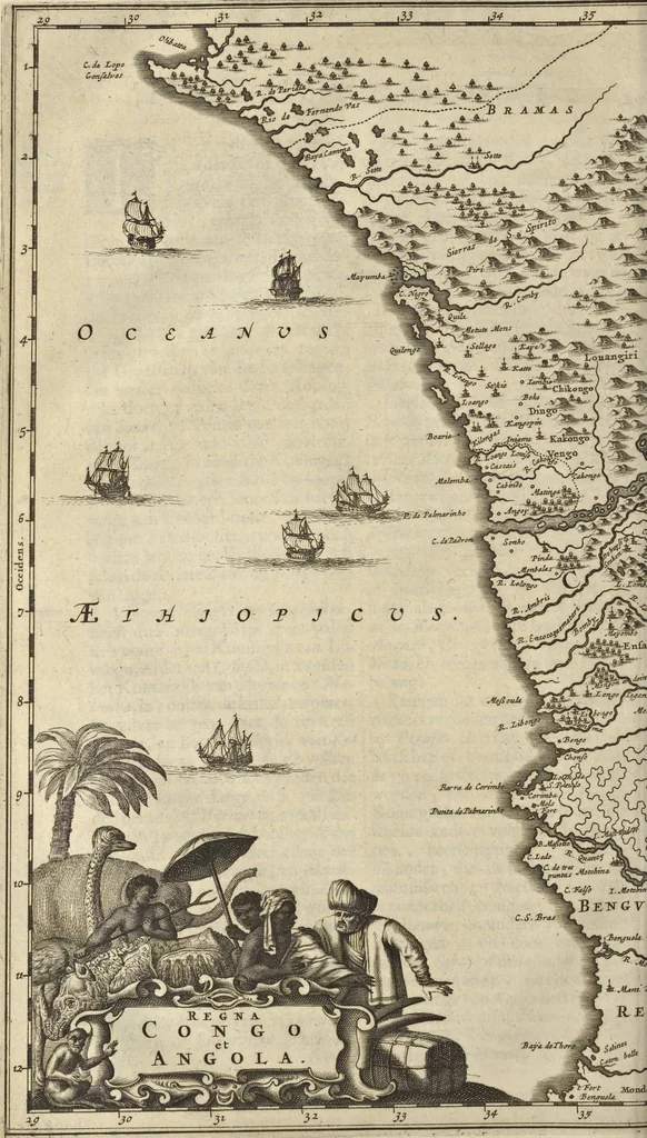 An illustration from Naukeurige beschrijvinge der Afrikaensche gewesten van Egypten, Barbaryen, Libyen, Biledulgerid, Negroslant, Guinea, Ethiopiën, Abyssinie ... : getrokken uit verscheyde hedendaegse lantbeschrijvers en geschriften van bereisde ondersoekers dier landen, 1668, leaf 751