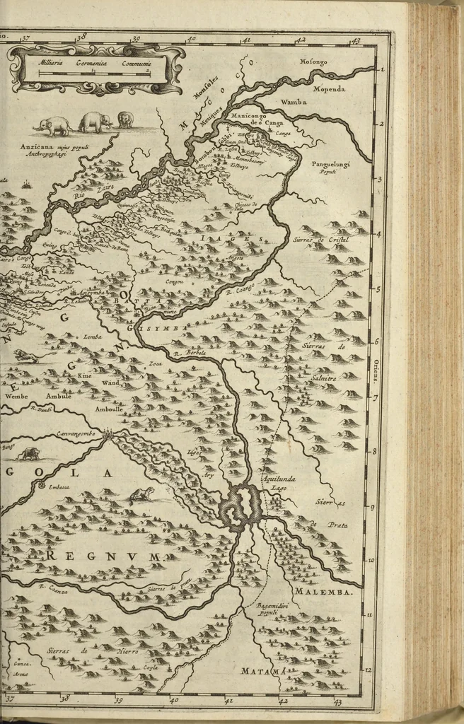 An illustration from Naukeurige beschrijvinge der Afrikaensche gewesten van Egypten, Barbaryen, Libyen, Biledulgerid, Negroslant, Guinea, Ethiopiën, Abyssinie ... : getrokken uit verscheyde hedendaegse lantbeschrijvers en geschriften van bereisde ondersoekers dier landen, 1668, leaf 752