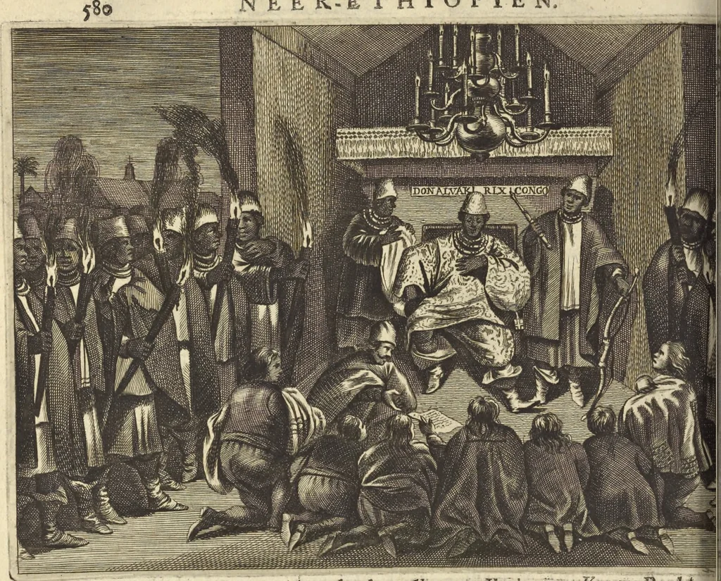 An illustration from Naukeurige beschrijvinge der Afrikaensche gewesten van Egypten, Barbaryen, Libyen, Biledulgerid, Negroslant, Guinea, Ethiopiën, Abyssinie ... : getrokken uit verscheyde hedendaegse lantbeschrijvers en geschriften van bereisde ondersoekers dier landen, 1668, leaf 779