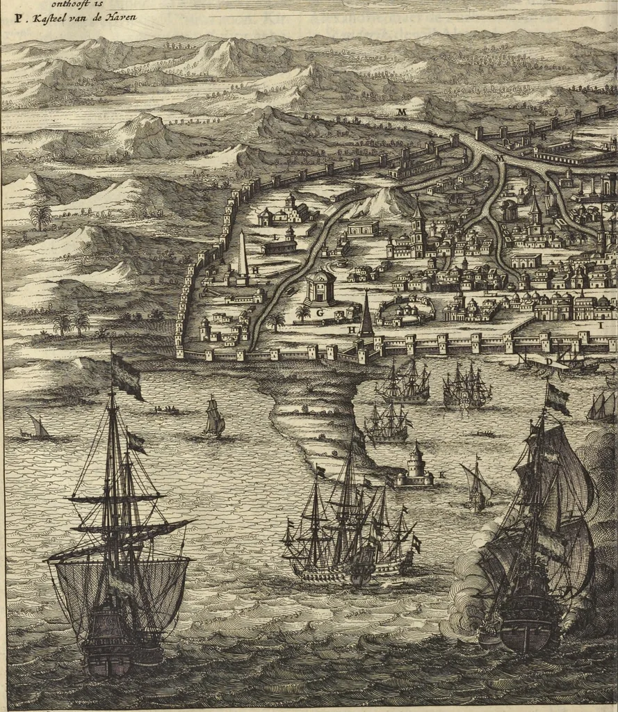 An illustration from Naukeurige beschrijvinge der Afrikaensche gewesten van Egypten, Barbaryen, Libyen, Biledulgerid, Negroslant, Guinea, Ethiopiën, Abyssinie ... : getrokken uit verscheyde hedendaegse lantbeschrijvers en geschriften van bereisde ondersoekers dier landen, 1668, leaf 99