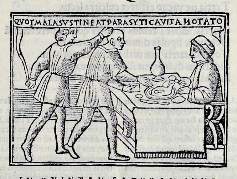 An illustration from Ivnii Ivvenalis Aqvinatis Satyrographi opvs : nunc demvm ab omnibvs mendis purgatum, & pluribus collatis exemplaribus suo candori restitutum, 1548, leaf 102
