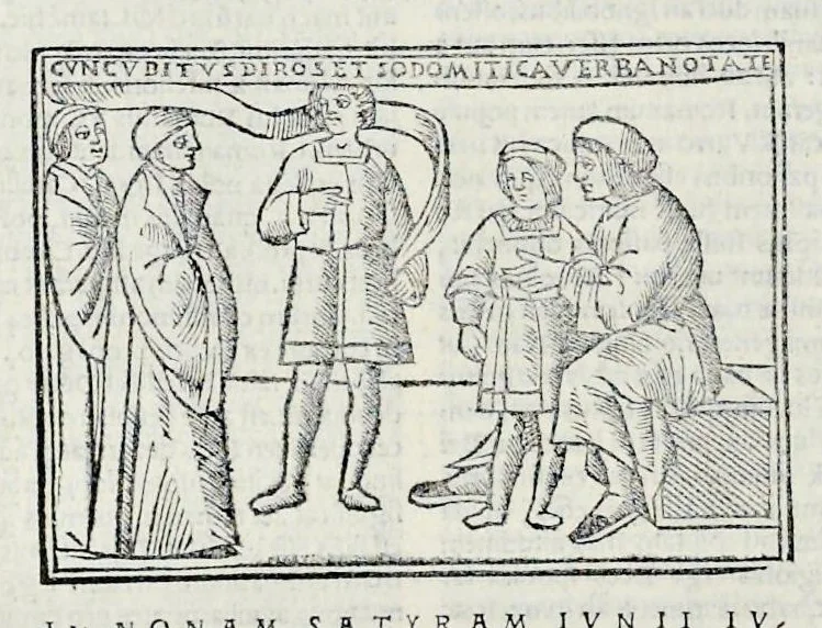 An illustration from Ivnii Ivvenalis Aqvinatis Satyrographi opvs : nunc demvm ab omnibvs mendis purgatum, & pluribus collatis exemplaribus suo candori restitutum, 1548, leaf 205