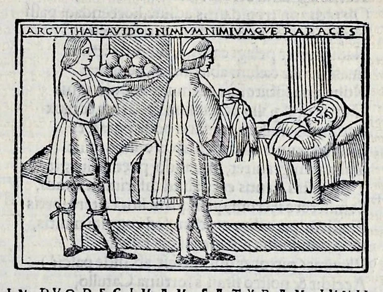 An illustration from Ivnii Ivvenalis Aqvinatis Satyrographi opvs : nunc demvm ab omnibvs mendis purgatum, & pluribus collatis exemplaribus suo candori restitutum, 1548, leaf 250