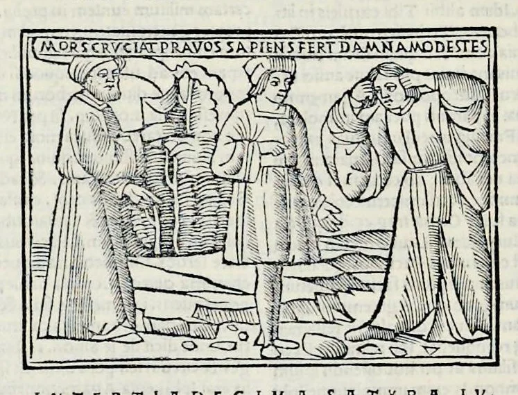 An illustration from Ivnii Ivvenalis Aqvinatis Satyrographi opvs : nunc demvm ab omnibvs mendis purgatum, & pluribus collatis exemplaribus suo candori restitutum, 1548, leaf 257