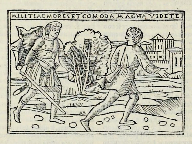 An illustration from Ivnii Ivvenalis Aqvinatis Satyrographi opvs : nunc demvm ab omnibvs mendis purgatum, & pluribus collatis exemplaribus suo candori restitutum, 1548, leaf 297