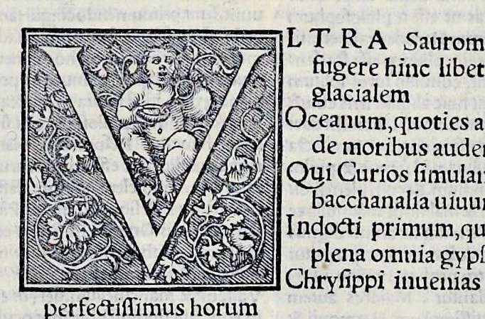 An illustration from Ivnii Ivvenalis Aqvinatis Satyrographi opvs : nunc demvm ab omnibvs mendis purgatum, & pluribus collatis exemplaribus suo candori restitutum, 1548, leaf 46