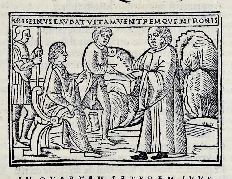 An illustration from Ivnii Ivvenalis Aqvinatis Satyrographi opvs : nunc demvm ab omnibvs mendis purgatum, & pluribus collatis exemplaribus suo candori restitutum, 1548, leaf 90