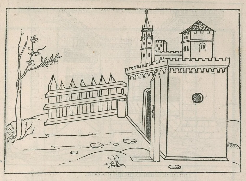 An illustration from En tibi lector Robertvm Valtvrivm, ad illvstrem heroa Sigismvndum Pandulphum Malatestam Ariminensium regem, De re militari libris XII : multò emaculatius, ac picturis, quae plurimae in eo sunt, elegantioribus expressum, quam cum Veronae inter initia artis chalcographicae anno M.cccclxxxiii. inuulgaretur, 1532, leaf 246