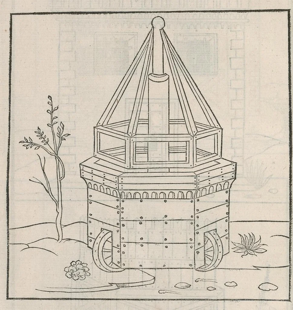 An illustration from En tibi lector Robertvm Valtvrivm, ad illvstrem heroa Sigismvndum Pandulphum Malatestam Ariminensium regem, De re militari libris XII : multò emaculatius, ac picturis, quae plurimae in eo sunt, elegantioribus expressum, quam cum Veronae inter initia artis chalcographicae anno M.cccclxxxiii. inuulgaretur, 1532, leaf 249