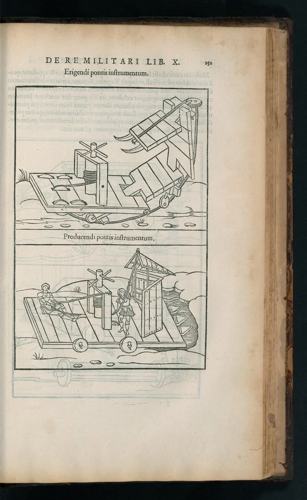 An illustration from En tibi lector Robertvm Valtvrivm, ad illvstrem heroa Sigismvndum Pandulphum Malatestam Ariminensium regem, De re militari libris XII : multò emaculatius, ac picturis, quae plurimae in eo sunt, elegantioribus expressum, quam cum Veronae inter initia artis chalcographicae anno M.cccclxxxiii. inuulgaretur, 1532, leaf 264