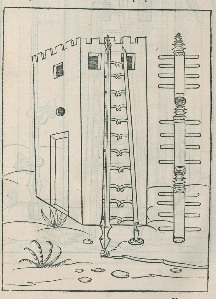 An illustration from En tibi lector Robertvm Valtvrivm, ad illvstrem heroa Sigismvndum Pandulphum Malatestam Ariminensium regem, De re militari libris XII : multò emaculatius, ac picturis, quae plurimae in eo sunt, elegantioribus expressum, quam cum Veronae inter initia artis chalcographicae anno M.cccclxxxiii. inuulgaretur, 1532, leaf 266