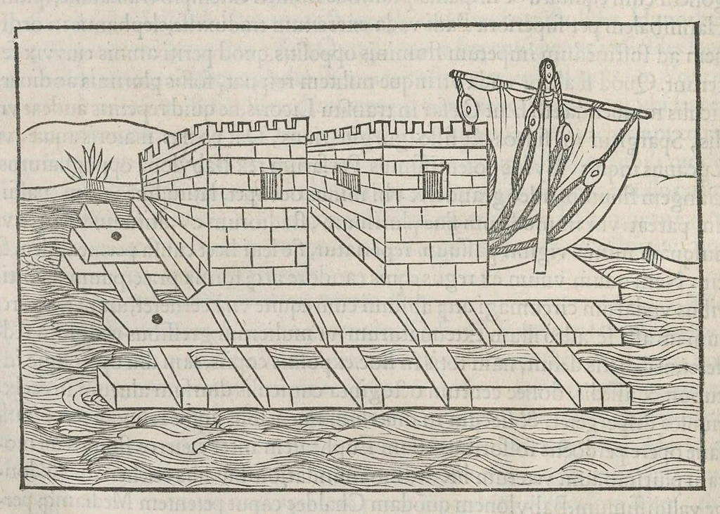An illustration from En tibi lector Robertvm Valtvrivm, ad illvstrem heroa Sigismvndum Pandulphum Malatestam Ariminensium regem, De re militari libris XII : multò emaculatius, ac picturis, quae plurimae in eo sunt, elegantioribus expressum, quam cum Veronae inter initia artis chalcographicae anno M.cccclxxxiii. inuulgaretur, 1532, leaf 323