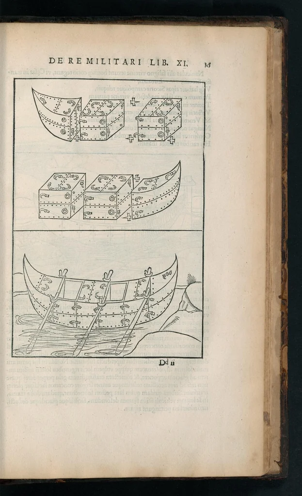 An illustration from En tibi lector Robertvm Valtvrivm, ad illvstrem heroa Sigismvndum Pandulphum Malatestam Ariminensium regem, De re militari libris XII : multò emaculatius, ac picturis, quae plurimae in eo sunt, elegantioribus expressum, quam cum Veronae inter initia artis chalcographicae anno M.cccclxxxiii. inuulgaretur, 1532, leaf 328
