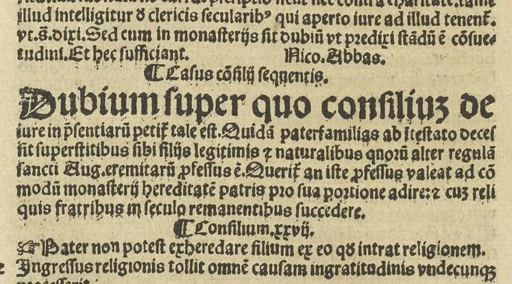 An illustration from Panormitani Consilia, quaestiones & tractatus : in hoc volvmine continentvr consiliorvm libri duo, tractatus de Concilio Basiliensi, & questiones clarissimi Decretorum doctoris Nicolai de Tudeschis ... : cum summarijs ac indice : ea fide atq[ue] uigilantia omnia excusa, ut nihil hactenus euulgatorũ desideretur, 1546, leaf 153