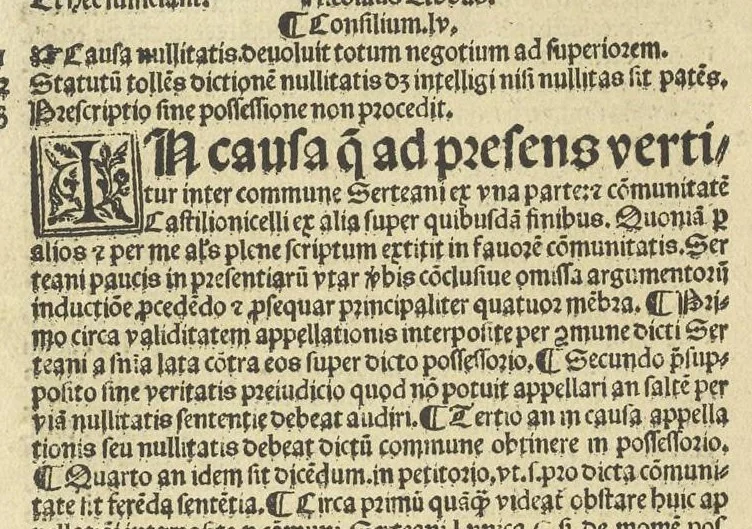 An illustration from Panormitani Consilia, quaestiones & tractatus : in hoc volvmine continentvr consiliorvm libri duo, tractatus de Concilio Basiliensi, & questiones clarissimi Decretorum doctoris Nicolai de Tudeschis ... : cum summarijs ac indice : ea fide atq[ue] uigilantia omnia excusa, ut nihil hactenus euulgatorũ desideretur, 1546, leaf 179