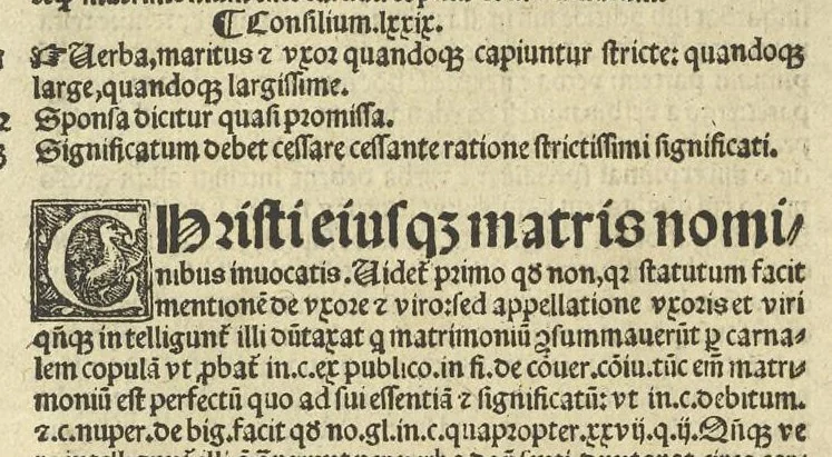 An illustration from Panormitani Consilia, quaestiones & tractatus : in hoc volvmine continentvr consiliorvm libri duo, tractatus de Concilio Basiliensi, & questiones clarissimi Decretorum doctoris Nicolai de Tudeschis ... : cum summarijs ac indice : ea fide atq[ue] uigilantia omnia excusa, ut nihil hactenus euulgatorũ desideretur, 1546, leaf 213
