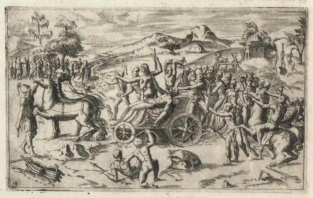 An illustration from Fvnerali antichi di diuersi popoli, et nationi : forma, ordine, et pompa di sepolture, di essequie, di consecrationi antiche et d'altro, 1574, leaf 101