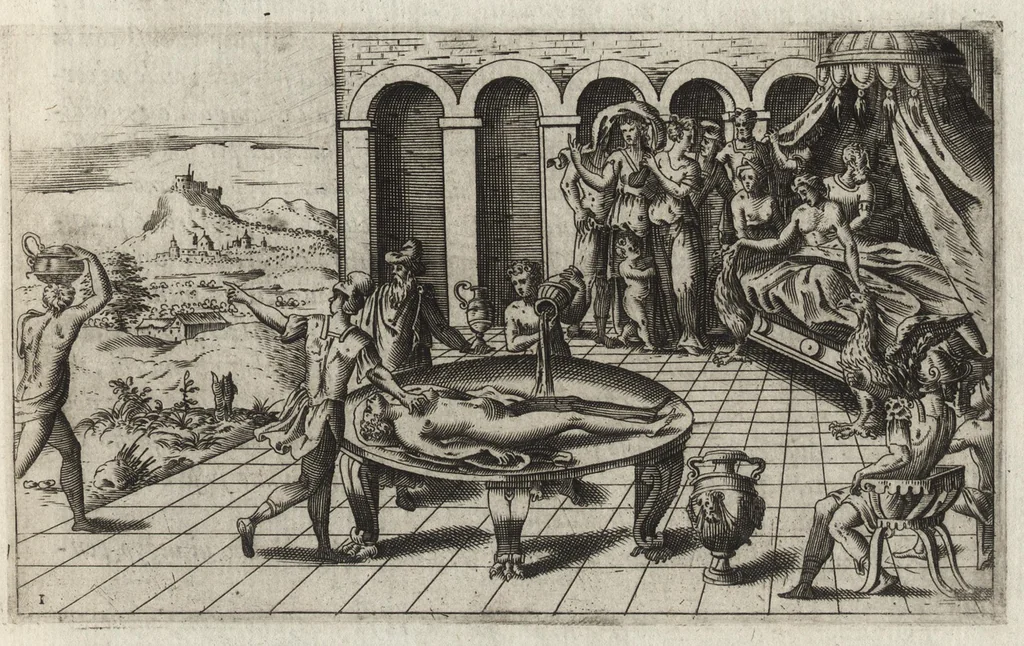 An illustration from Fvnerali antichi di diuersi popoli, et nationi : forma, ordine, et pompa di sepolture, di essequie, di consecrationi antiche et d'altro, 1574, leaf 22