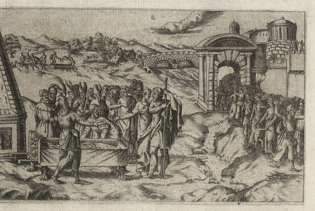 An illustration from Fvnerali antichi di diuersi popoli, et nationi : forma, ordine, et pompa di sepolture, di essequie, di consecrationi antiche et d'altro, 1574, leaf 82