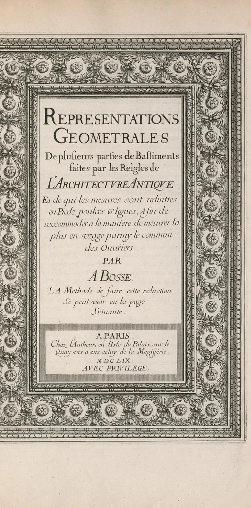 An illustration from Representations geometrales de plusieurs parties de bastiments faites par les reigles de l'architectvre antiqve, et de qui les mesures sont reduittes en piedz, poulces & lignes, afin de saccommoder a la maniere de mesurer la plus en vzage parmy le commun des ouuvriers, 1669, leaf 2