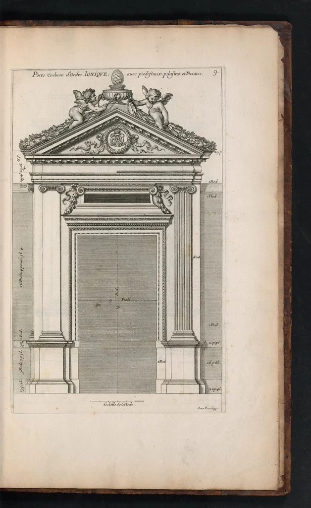 An illustration from Representations geometrales de plusieurs parties de bastiments faites par les reigles de l'architectvre antiqve, et de qui les mesures sont reduittes en piedz, poulces & lignes, afin de saccommoder a la maniere de mesurer la plus en vzage parmy le commun des ouuvriers, 1669, leaf 24