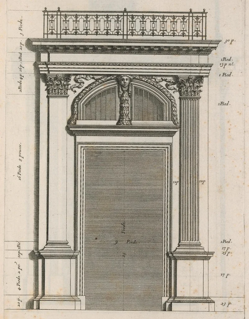 An illustration from Representations geometrales de plusieurs parties de bastiments faites par les reigles de l'architectvre antiqve, et de qui les mesures sont reduittes en piedz, poulces & lignes, afin de saccommoder a la maniere de mesurer la plus en vzage parmy le commun des ouuvriers, 1669, leaf 26