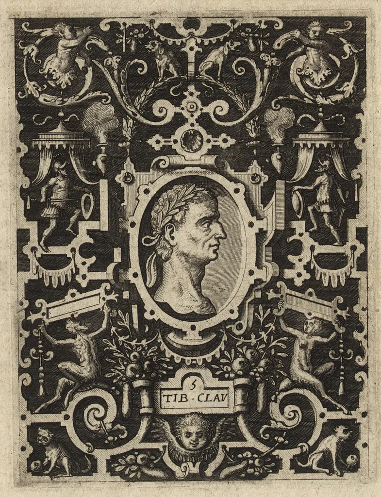 An illustration from XII Caesarum romanorum imagines : e numismatibus expressae et historica narratione illustratae : ex museio Franc. SweertI F. Antuerp, 1603, leaf 18