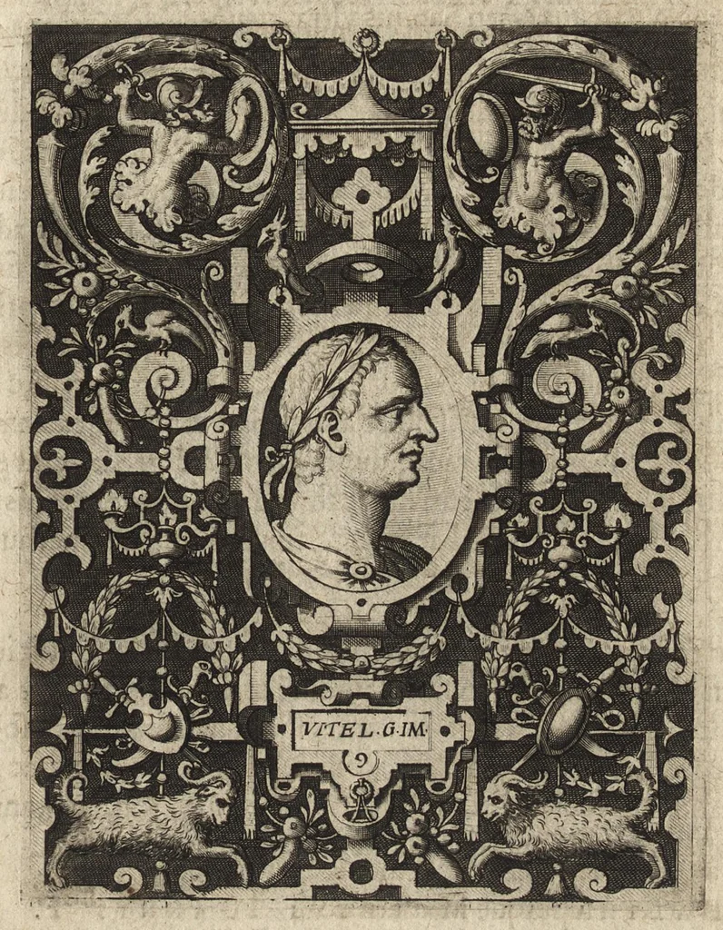 An illustration from XII Caesarum romanorum imagines : e numismatibus expressae et historica narratione illustratae : ex museio Franc. SweertI F. Antuerp, 1603, leaf 26