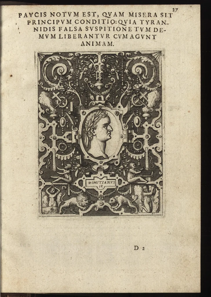 An illustration from XII Caesarum romanorum imagines : e numismatibus expressae et historica narratione illustratae : ex museio Franc. SweertI F. Antuerp, 1603, leaf 32