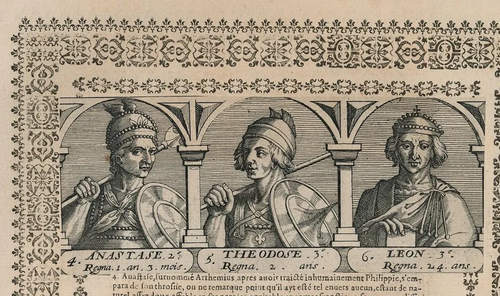 An illustration from Chronologie et sommaire des sovverains, pontifes, anciens peres, empereurs, roys, princes, & hommes illustres, des le commencement du monde iusques à l'an de grace mil six cents vingt-deux, 1627, leaf 143