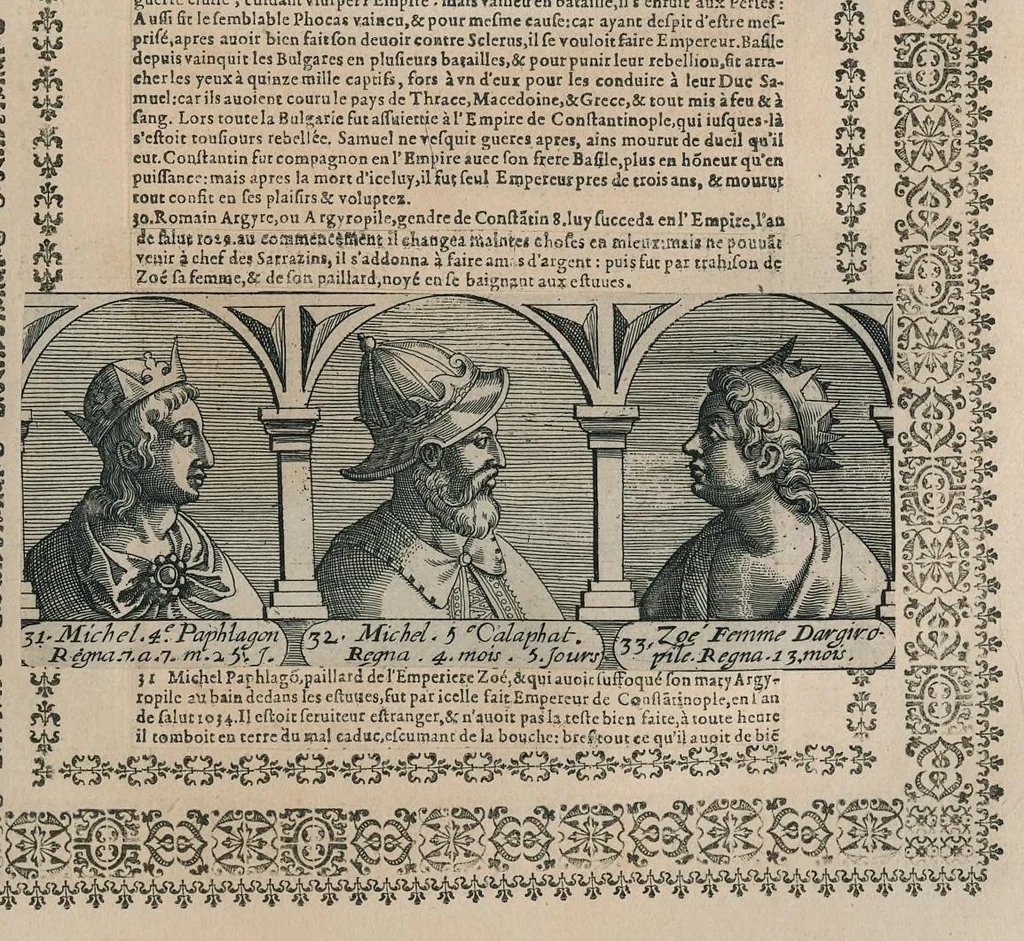 An illustration from Chronologie et sommaire des sovverains, pontifes, anciens peres, empereurs, roys, princes, & hommes illustres, des le commencement du monde iusques à l'an de grace mil six cents vingt-deux, 1627, leaf 148
