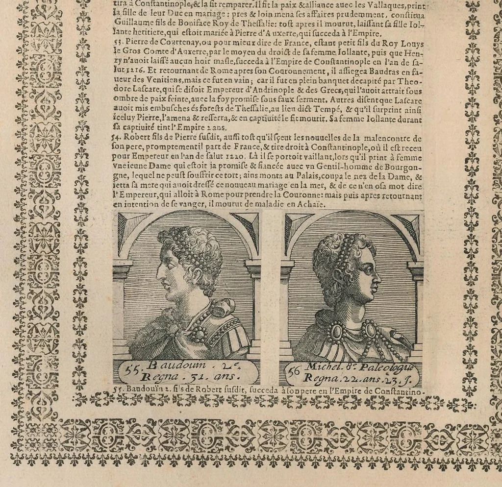 An illustration from Chronologie et sommaire des sovverains, pontifes, anciens peres, empereurs, roys, princes, & hommes illustres, des le commencement du monde iusques à l'an de grace mil six cents vingt-deux, 1627, leaf 153