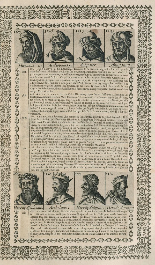 An illustration from Chronologie et sommaire des sovverains, pontifes, anciens peres, empereurs, roys, princes, & hommes illustres, des le commencement du monde iusques à l'an de grace mil six cents vingt-deux, 1627, leaf 28