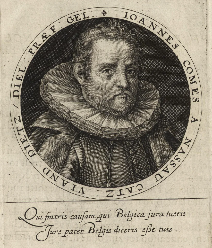 An illustration from Nassovischen oraignien-boom : daer by ghevoecht, de conterfeytsels der voornaemster helden, die vvt desen stam ghesproten zijn, die hen (in tyden van oorlogen) in dese Vrye-landen ghebruyckt hebben = Malus aurantius Nassovicus : continens simulachra heroum ex illustrissi stirpe Nassovica or. quorum consilio et armis libertas provinciar. confoed. Belgij hactenus conservata et defensa est, 1615, leaf 30