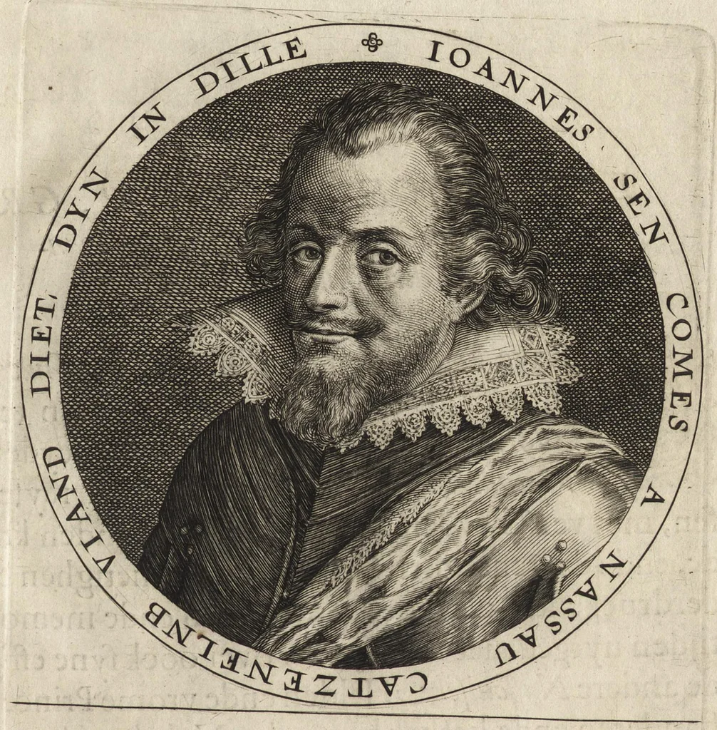 An illustration from Nassovischen oraignien-boom : daer by ghevoecht, de conterfeytsels der voornaemster helden, die vvt desen stam ghesproten zijn, die hen (in tyden van oorlogen) in dese Vrye-landen ghebruyckt hebben = Malus aurantius Nassovicus : continens simulachra heroum ex illustrissi stirpe Nassovica or. quorum consilio et armis libertas provinciar. confoed. Belgij hactenus conservata et defensa est, 1615, leaf 40