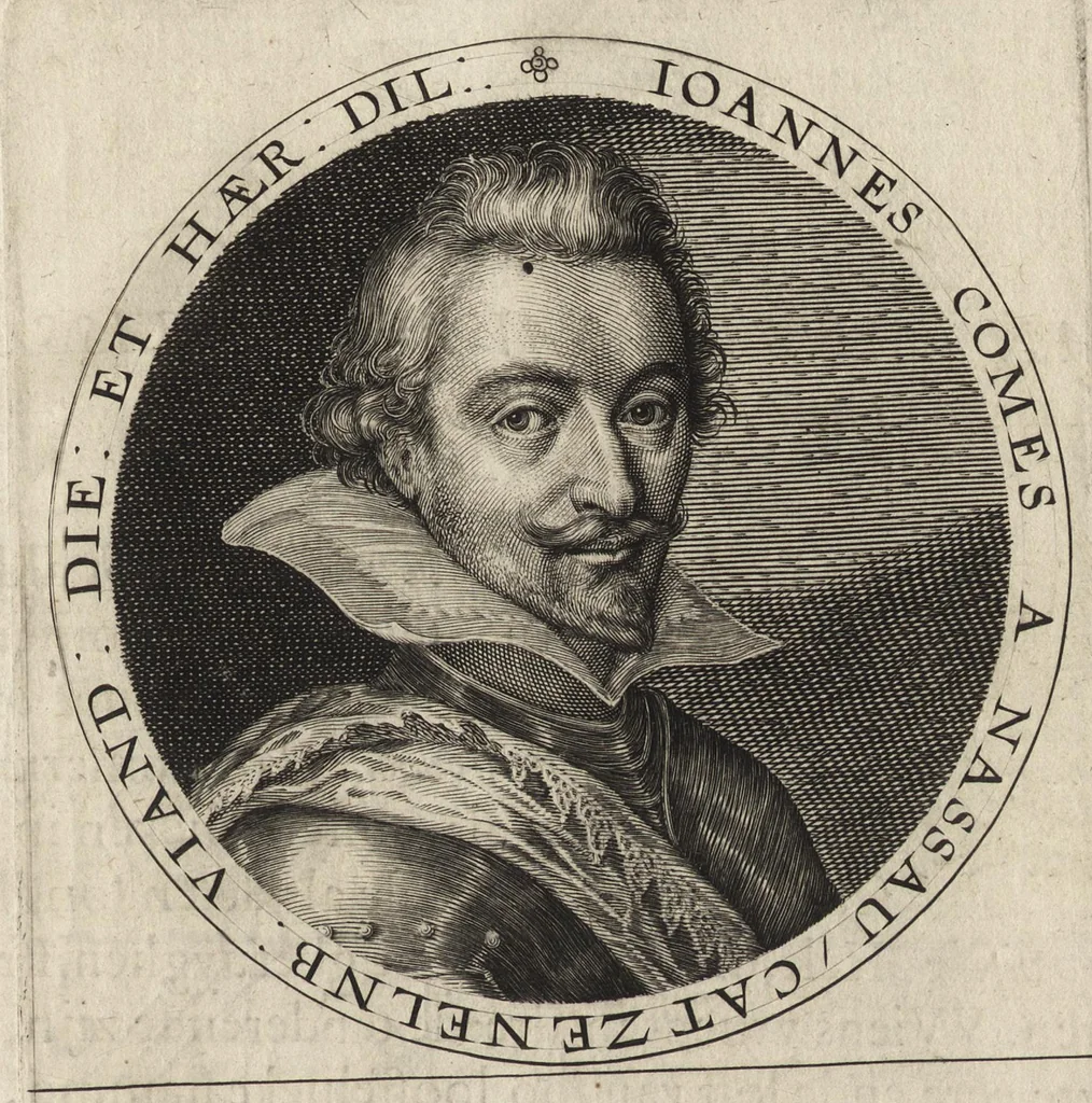 An illustration from Nassovischen oraignien-boom : daer by ghevoecht, de conterfeytsels der voornaemster helden, die vvt desen stam ghesproten zijn, die hen (in tyden van oorlogen) in dese Vrye-landen ghebruyckt hebben = Malus aurantius Nassovicus : continens simulachra heroum ex illustrissi stirpe Nassovica or. quorum consilio et armis libertas provinciar. confoed. Belgij hactenus conservata et defensa est, 1615, leaf 50