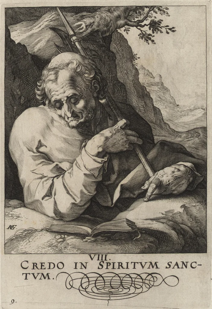 An illustration from [The Creed in 14 engravings] [graphic], 1589, leaf 38