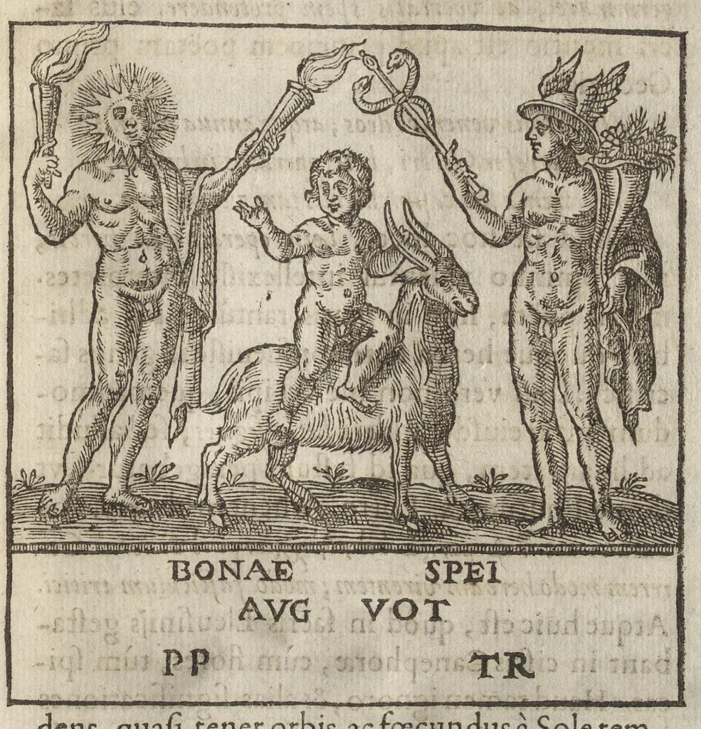 An illustration from Antiquae tabulae marmoreae solis effigie symbolisque exculptae accurata explicatio : qua priscae quaedam mythologiae, ac nonnulla praeterea vetera monumenta marmorum, gemmarum, nomismatum illustrantur, 1617, leaf 112