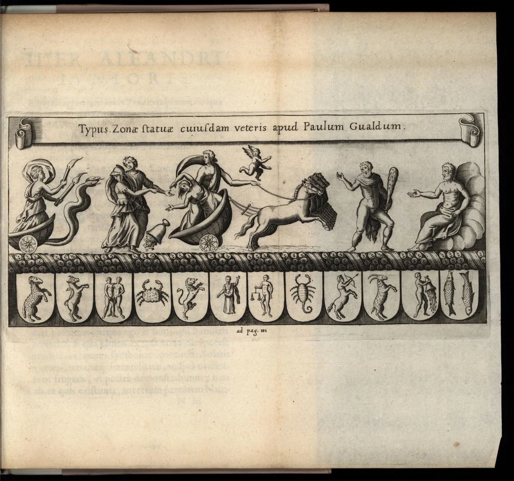 An illustration from Antiquae tabulae marmoreae solis effigie symbolisque exculptae accurata explicatio : qua priscae quaedam mythologiae, ac nonnulla praeterea vetera monumenta marmorum, gemmarum, nomismatum illustrantur, 1617, leaf 116