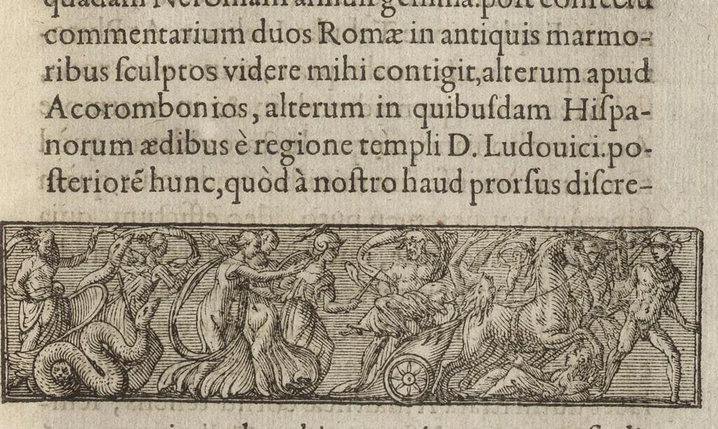 An illustration from Antiquae tabulae marmoreae solis effigie symbolisque exculptae accurata explicatio : qua priscae quaedam mythologiae, ac nonnulla praeterea vetera monumenta marmorum, gemmarum, nomismatum illustrantur, 1617, leaf 142