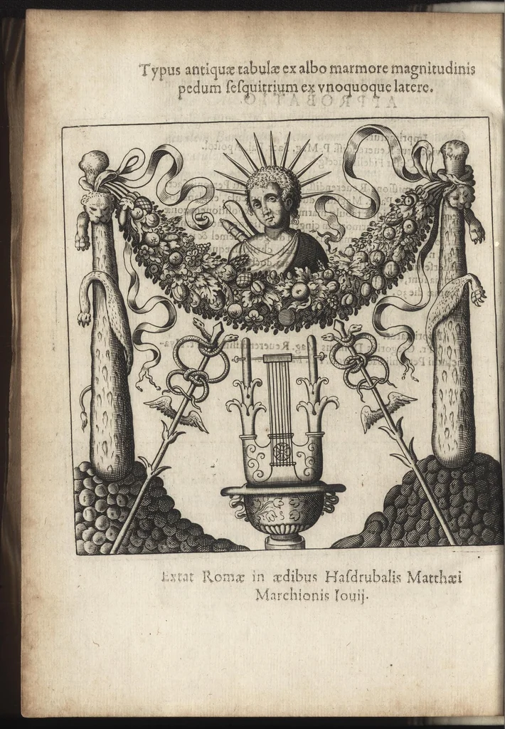 An illustration from Antiquae tabulae marmoreae solis effigie symbolisque exculptae accurata explicatio : qua priscae quaedam mythologiae, ac nonnulla praeterea vetera monumenta marmorum, gemmarum, nomismatum illustrantur, 1617, leaf 15