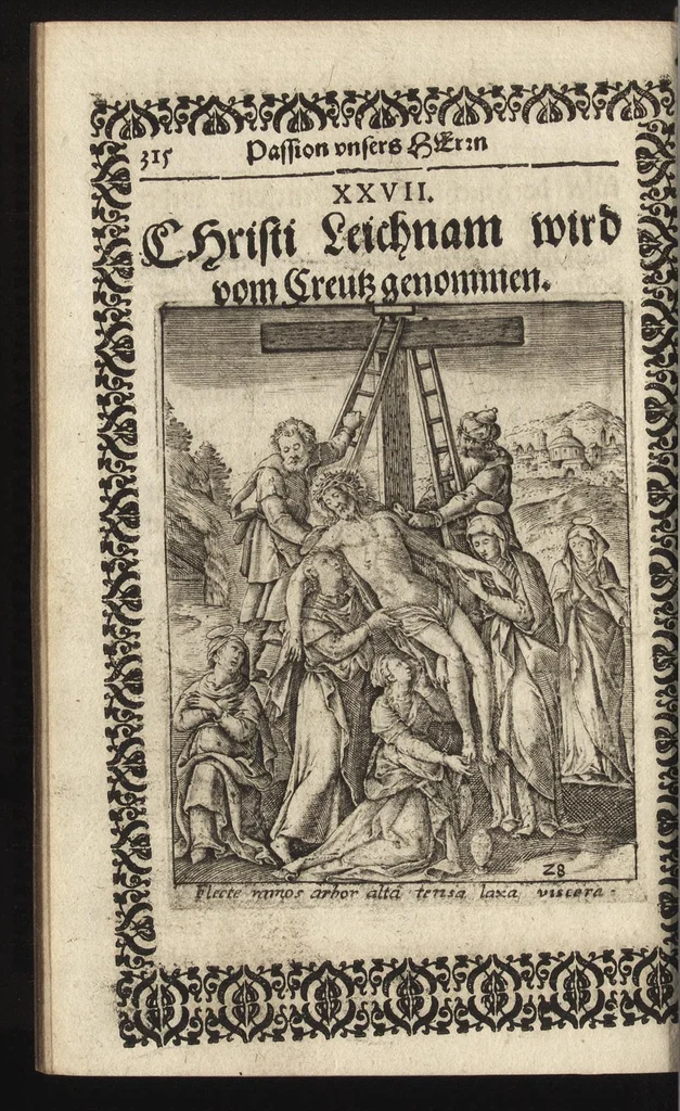 An illustration from Vita Christi, das ist, das Leben, vnschuldige Leiden, heilige Blutuergiessen, vnnd heilwirdiger Tode Jesu Christi vnnsers Erlösers vnd Seeligmachers : mit andechtigen Gebeten vnd in Kupffer gestochne[n] Figuren gezieret, 1621, leaf 347