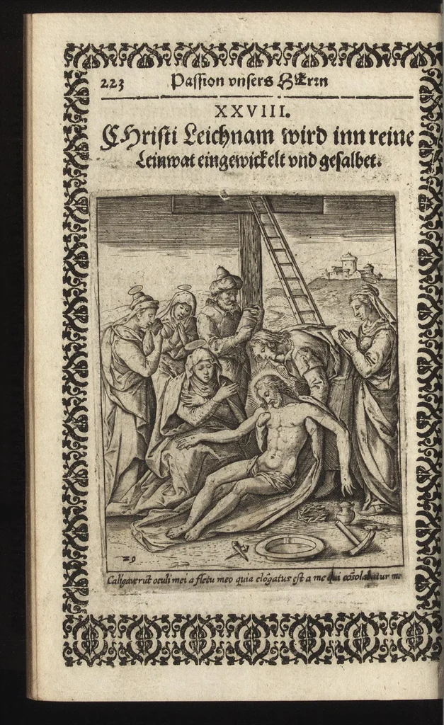 An illustration from Vita Christi, das ist, das Leben, vnschuldige Leiden, heilige Blutuergiessen, vnnd heilwirdiger Tode Jesu Christi vnnsers Erlösers vnd Seeligmachers : mit andechtigen Gebeten vnd in Kupffer gestochne[n] Figuren gezieret, 1621, leaf 355