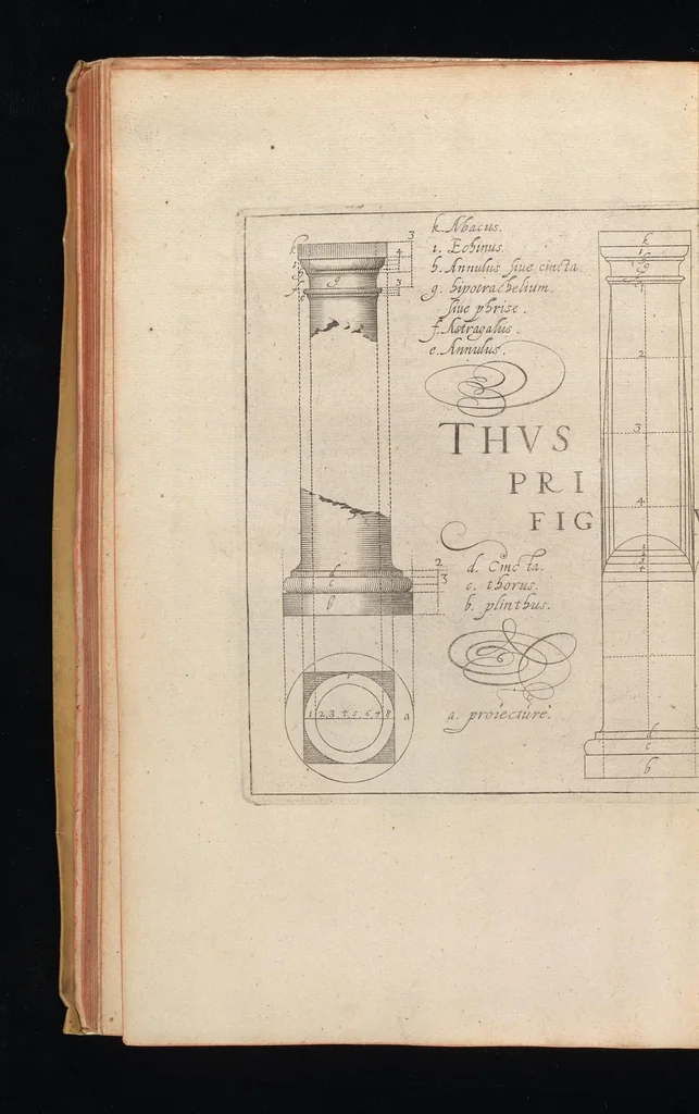 An illustration from L'architecture, contenant la toscane, dorique, ionique, corinthiaque, et composee, 1628, leaf 13