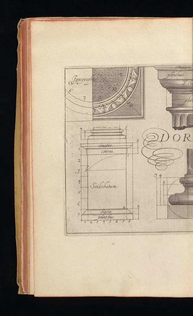 An illustration from L'architecture, contenant la toscane, dorique, ionique, corinthiaque, et composee, 1628, leaf 23