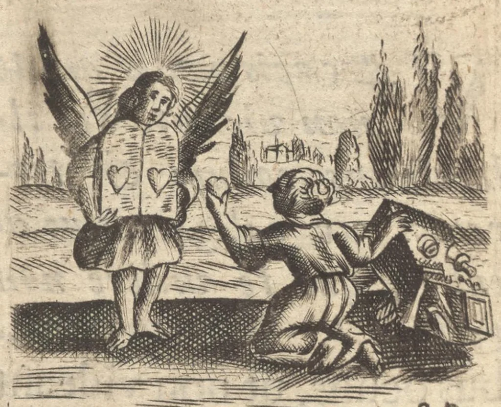 An illustration from Pia desideria, viz. 1. Gemitus animae poenitentis, 2. Vota animae sanctae, 3. Suspiria animae amantis, 1677, leaf 103