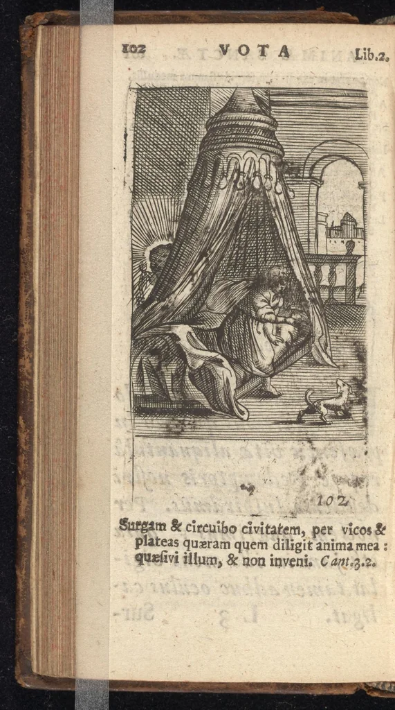 An illustration from Pia desideria, viz. 1. Gemitus animae poenitentis, 2. Vota animae sanctae, 3. Suspiria animae amantis, 1677, leaf 123